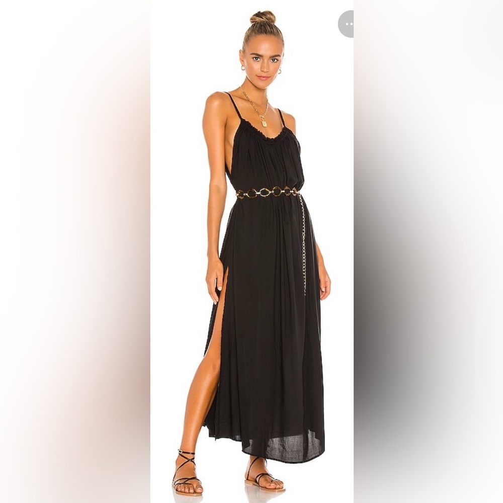 NWOT - Yasmine Solid Gathered Neckline Sundress Maxi + Dreamers Belt in Leopard